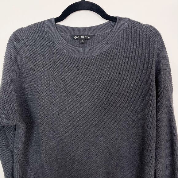 Athleta Small Rest Day Asymmetrical Sweater Gray Ribbed Pima Cotton Lyocell Silk - Picture 3 of 11